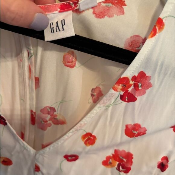GAP White and Red Flutter Sleeve Mini Dress with Floral Print size 14 - Picture 4 of 5